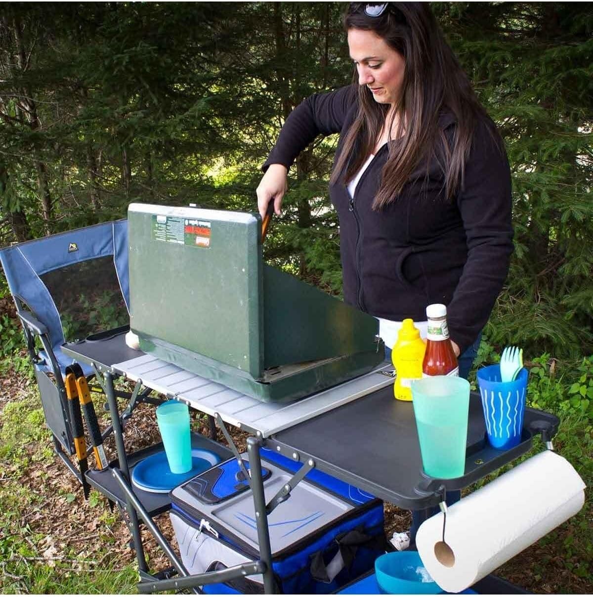 Mesa de Cozinha Portátil Dobrá - Outdoor Camping Kitchen Table avaliação e preço
